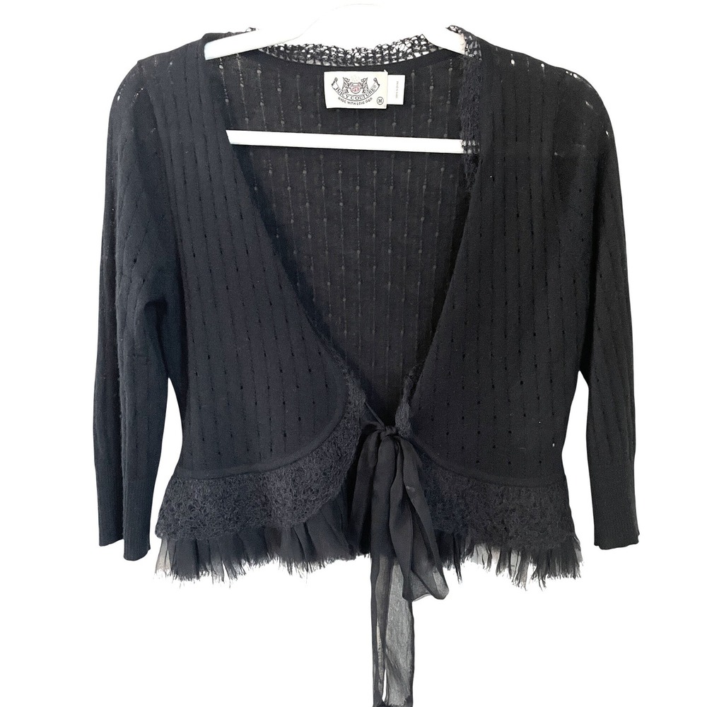 Y2k Juicy Couture Black Bolero Shrug Size M 100% Cashmere Trim Mohair & Silk